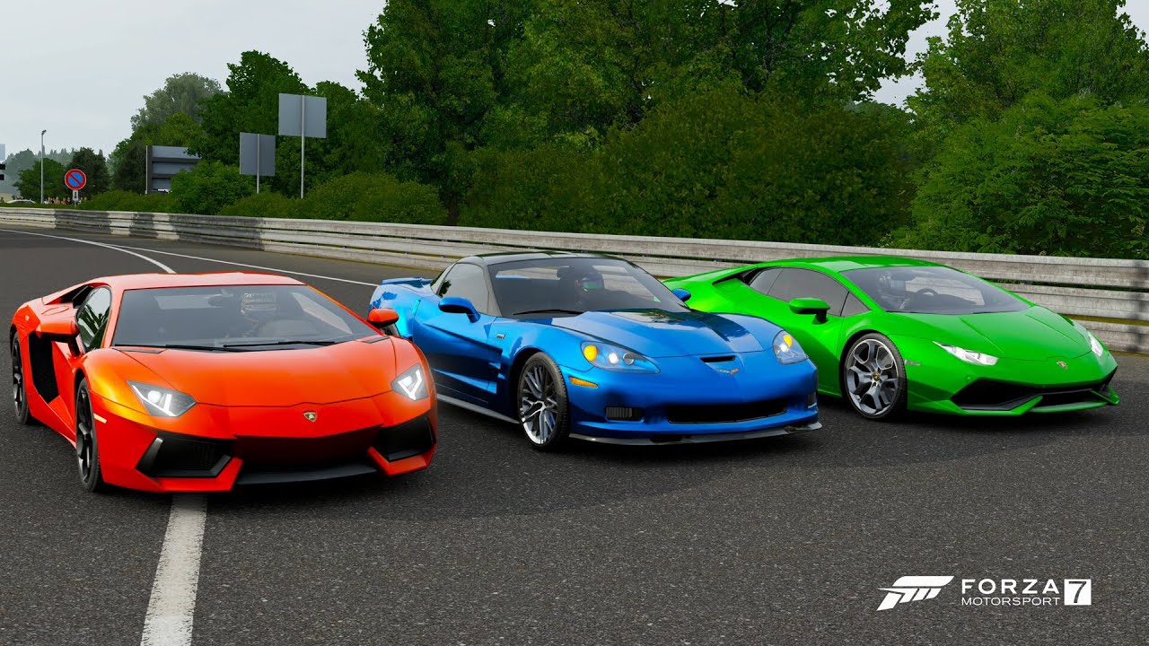 Forza 7 Drag race: Lamborghini Aventador vs Corvette C6 ZR1 vs Lamborghini Huracan LP610-4