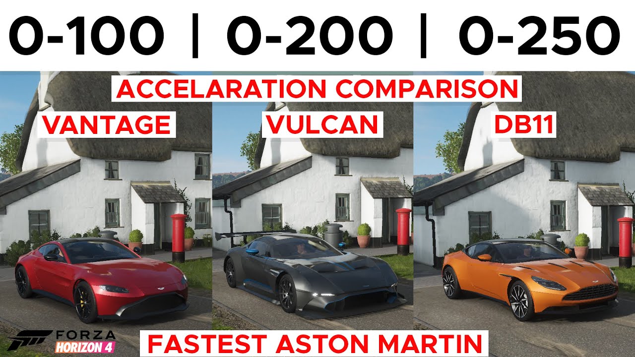 Forza Horizon 4 Aston Martin DB11, Vulcan, Vantage Acceleration Comparison