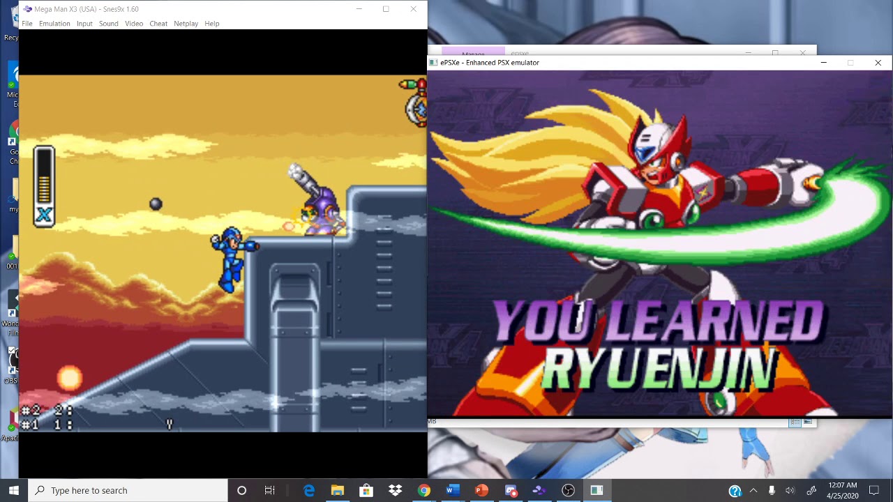 Mega man x3 and x4 with the same input with horrible quality and I suck Stream 1.66.