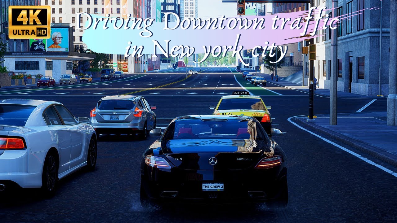 Mercedes Benz SLS AMG – Driving Downtown traffic in New York city [The Crew 2][4K]