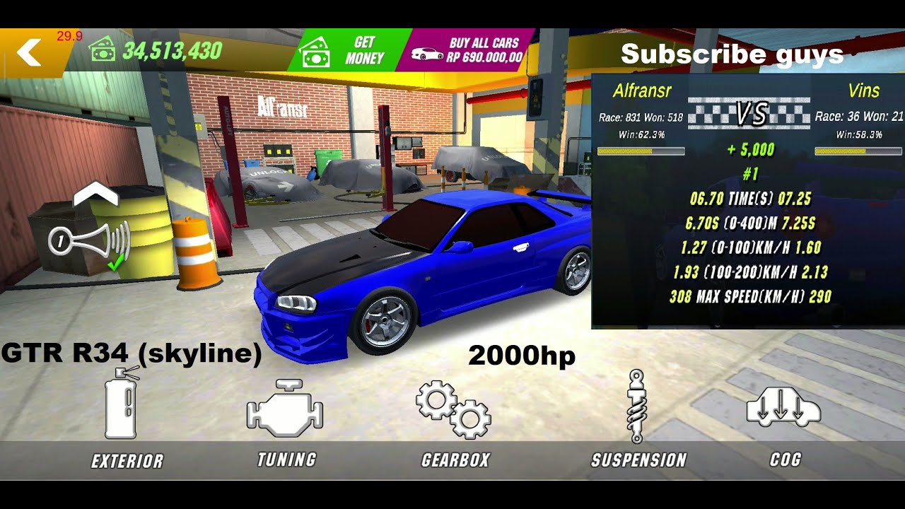 Settingan Gearbox / Gear ratio Nissan GTR R34 (skyline) 2000hp | Car Parking Multiplayer
