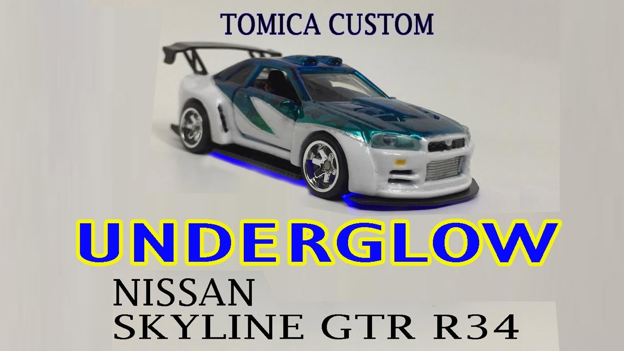 Custom Diecast Nissan Skyline GTR R34 Tomica Premium With Underglow