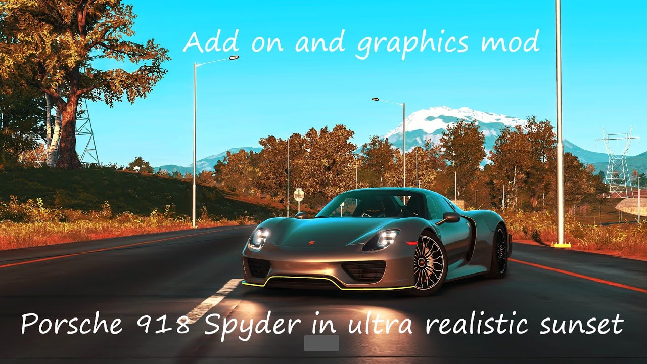 GTA V ultra realistic graphics mod. Driving Porsche 918 spyder in sunset.