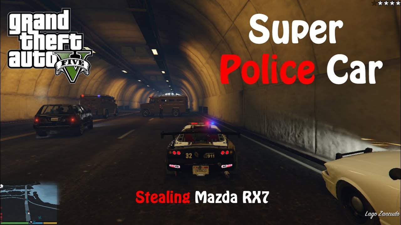 Gameplay with super police car Mazda RX7 GTA 5 MODS | 1080p | 60fps | Ultra HD