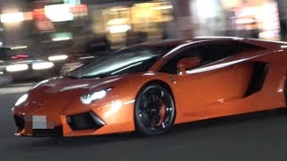 爆音‼ 夜の表参道、原宿の街中でV12サウンドを轟かせる ランボルギーニ アヴェンタドール Lamborghini Aventador LP700-4