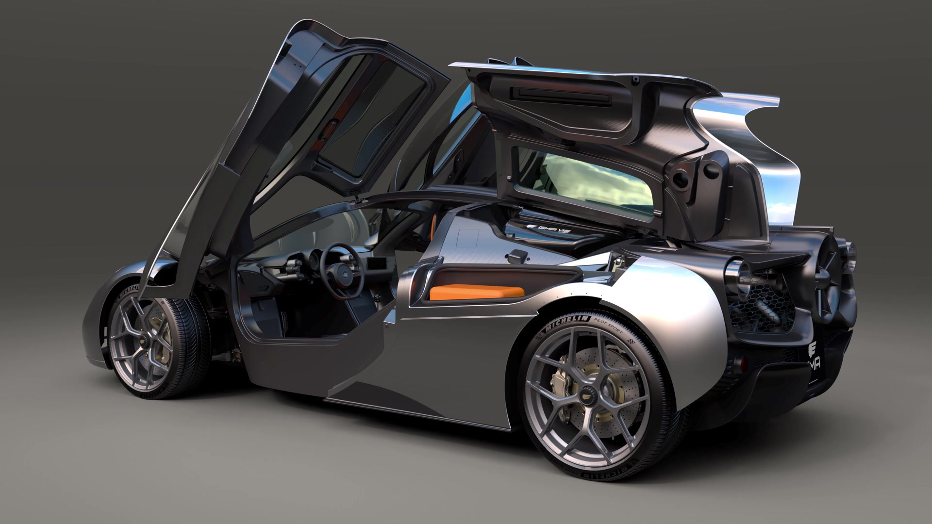 Gordon Murray Automotive T.50 Supercar doors and engine cover openings