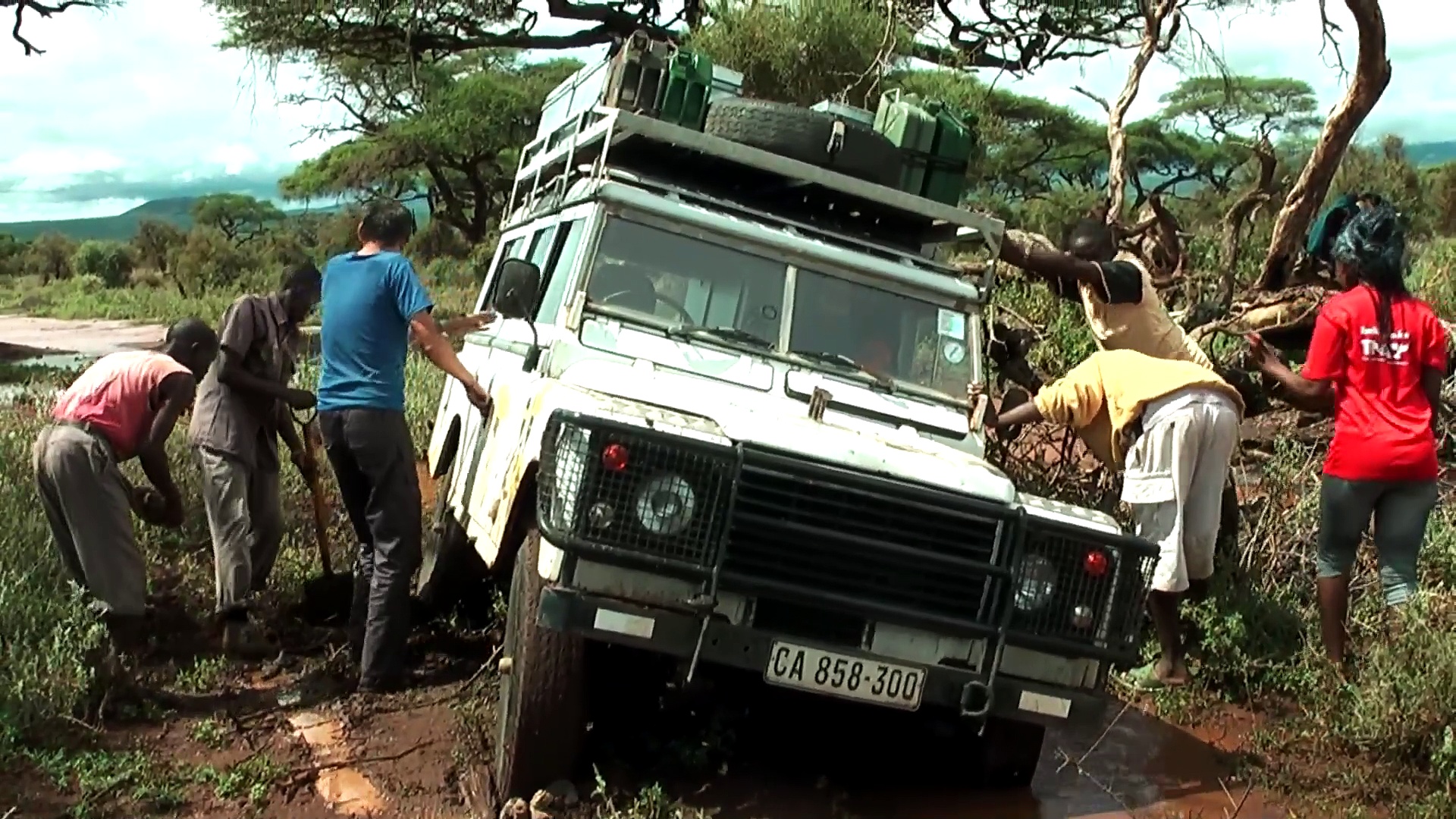 Land Rover in mud after flooding at Amboseli National Park